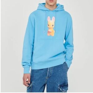 Sandro Light Blue Hoodie with Bunny Graphic NWT